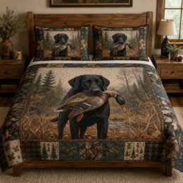 Black Labrador Duck Hunting Rustic Quilt Set
