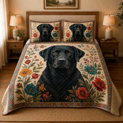 Black Labrador Floral quilt design with coordinating pillow shams