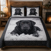 Black Labrador Winter Snow quilt design with coordinating pillow shams