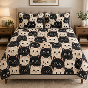 Black and White Cat quilt design with coordinating pillow shams
