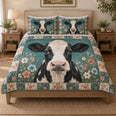 Black & White Cow Floral Quilt Set