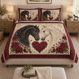 Black & White Horse Heart Rose Quilt Set