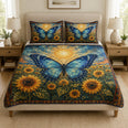 Blue Butterfly Sunflower Quilt Set