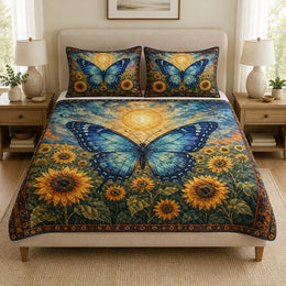 Blue Butterfly Sunflower Quilt Set