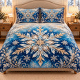 Crystal Snowflake Quilt Set, Blue and Ivory Winter Bedding, Gift for Snowflake Lovers