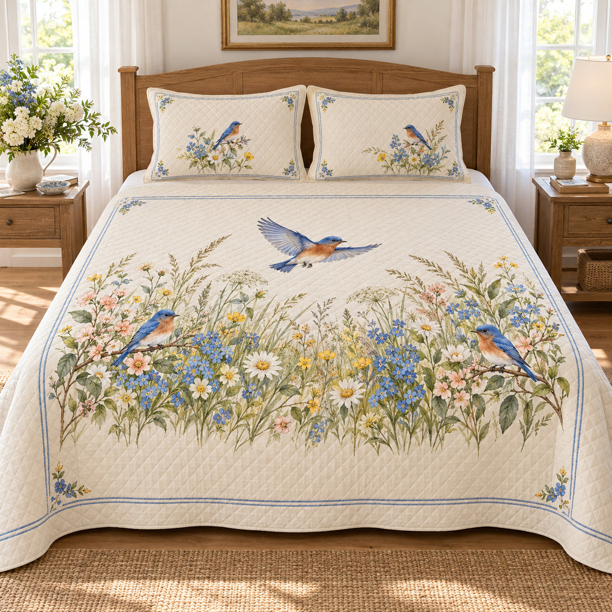 Bluebird Meadow Arch quilt set, front hero view
