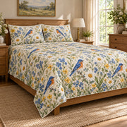 Bluebird Spring Meadow quilt set, left angle
