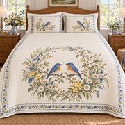 Bluebird Meadow Wreath quilt set, full front view
