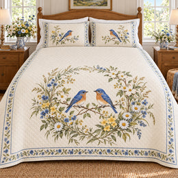 Bluebird Meadow Wreath Quilt Set – Cottage Garden Bedding