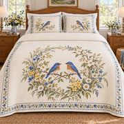 Bluebird Meadow Wreath quilt set, styled front view