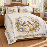 Bluebird Meadow Wreath quilt set, left angle