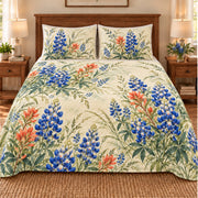 Texas bluebonnet and Indian paintbrush quilt set, front view