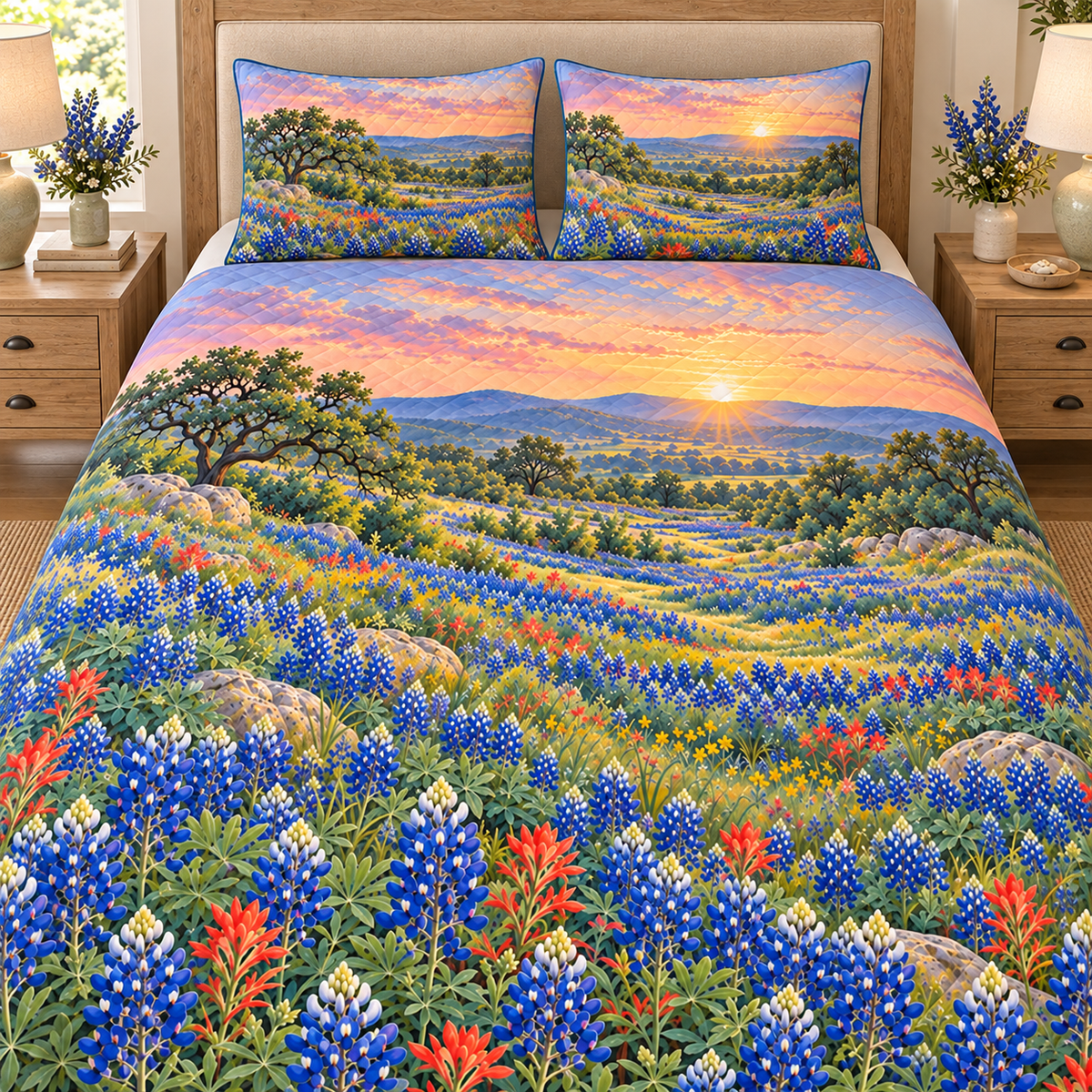 Bluebonnet Meadow Quilt Set – artwork detail