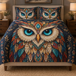 Boho Blue Eyed Owl Quilt Set