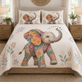 Boho Colorful Elephant Floral Quilt Set