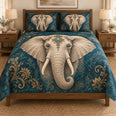 Boho Elephant Teal Gold Quilt Set
