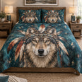 Boho Wolf Feather Headdress Quilt Set