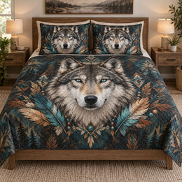 Boho Wolf Feather Nature Quilt Set