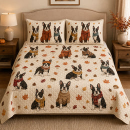 Boston Terrier Autumn Quilt Set
