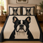 Boston Terrier Black and White quilt design with coordinating pillow shams