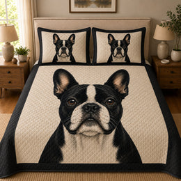 Boston Terrier Black & White Quilt Set