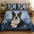 Boston Terrier Winter Snowflake Quilt Set