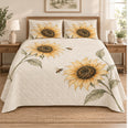Botanical Sketch Sunflower Quilt Set, Cottage Bedding Gift for Garden Lovers