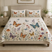 Butterfly Wildflower quilt design with coordinating pillow shams