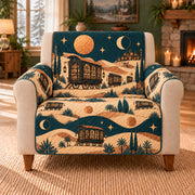 Caravan Book Windows sofa cover on a beige armchair