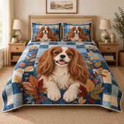 Cavalier King Charles Spaniel autumn quilt set, centered front coverage view