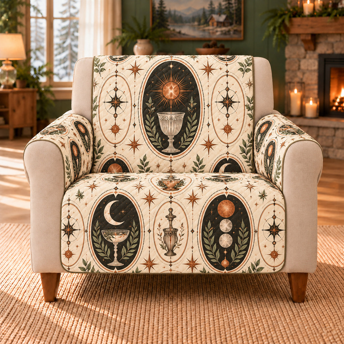 Celestial Glass Ovals sofa cover on a beige armchair