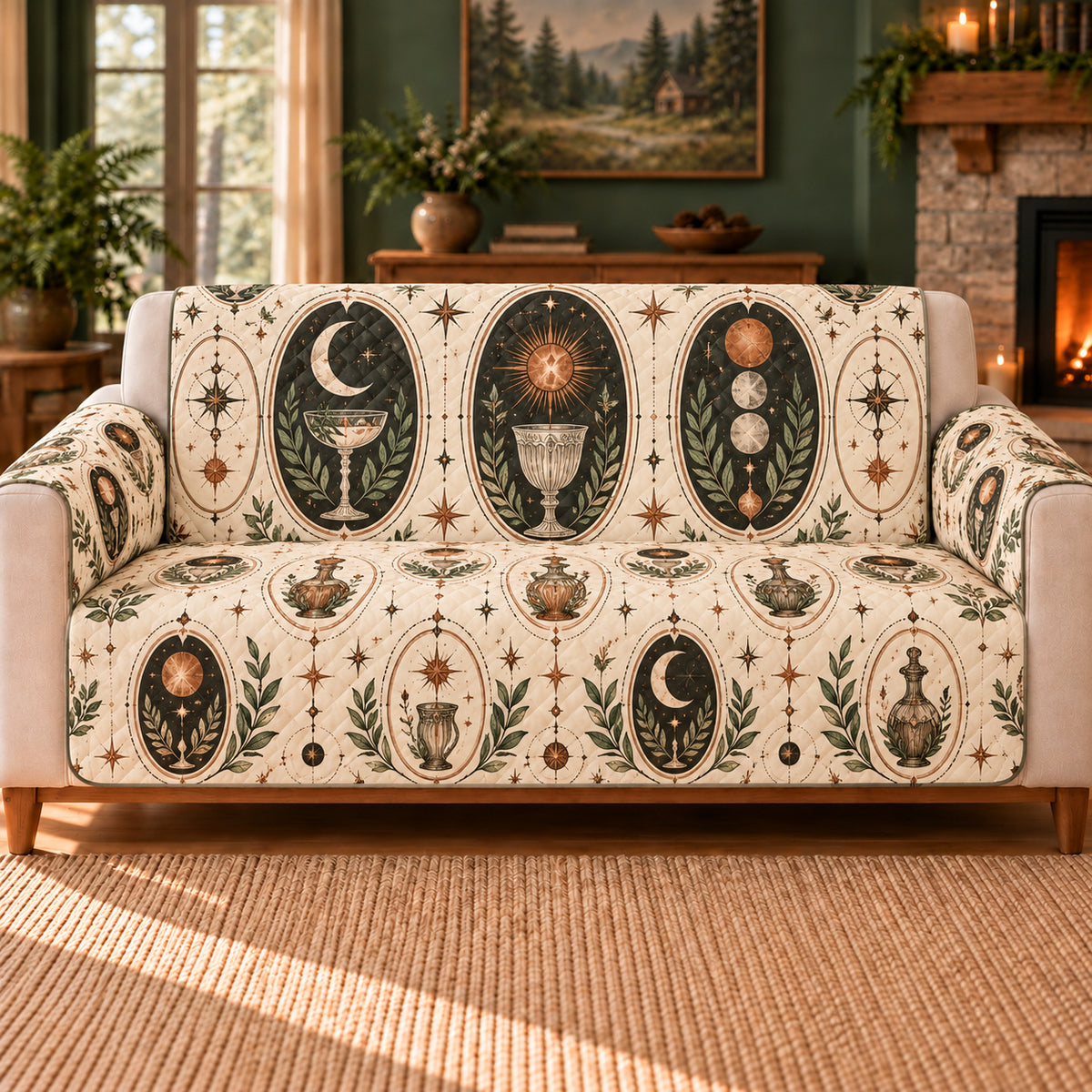 Celestial Glass Ovals sofa cover on a beige sofa