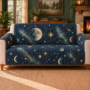 Celestial Grid Breaks sofa cover on a beige sofa