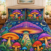 Celestial mushroom moon fantasy quilt set, view 2, AI-generated product mockup