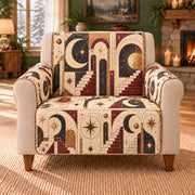 Celestial Stair Mosaic sofa cover on a beige armchair