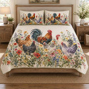 Vintage-inspired Rooster Wildflower Farmhouse quilt design with coordinating pillow shams