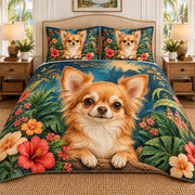 Chihuahua tropical floral quilt set, view 1, AI-generated product mockup