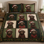 Chocolate Labrador Christmas Plaid quilt design with coordinating pillow shams
