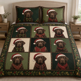 Chocolate Labrador Christmas Plaid Quilt Set