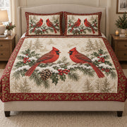 Christmas Cardinal quilt design with coordinating pillow shams
