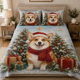 Christmas Corgi Quilt Set, Santa Hat Dog