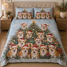 Christmas Corgi Quilt Set, Tree & Holiday Dogs