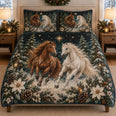 Christmas Horse Winter Forest Quilt Set