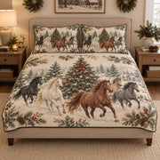 Christmas Horse Winter Holiday quilt design with coordinating pillow shams
