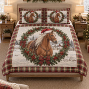 Christmas Horse Wreath Holiday quilt design with coordinating pillow shams