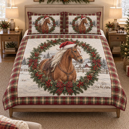 Christmas Horse Wreath Holiday Quilt Set