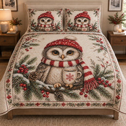 Christmas Owl Winter Coffee Quilt Set