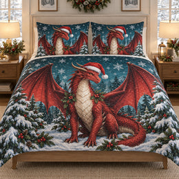 Christmas Red Dragon Winter Quilt Set