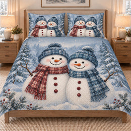 Christmas Snowman Couple Winter Quilt Set