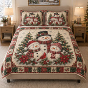 Christmas Snowman Family quilt design with coordinating pillow shams